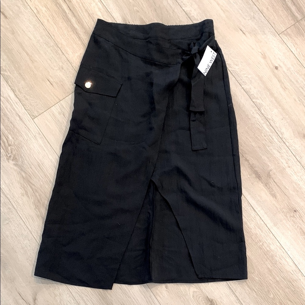 NINE WEST Black Wrap Skirt Size M Stretch Waist #7